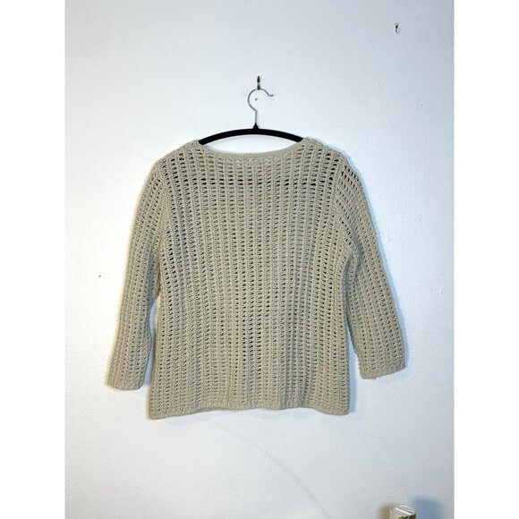 Women Chico's Oatmeal Chunky Open Knit Fringe‎ Cardigan Sweater Size 0 Coastal - Picture 7 of 10